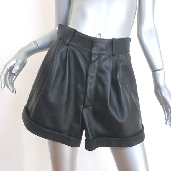 Saint Laurent Cuffed Leather Shorts Black Size 40 - Picture 1 of 9